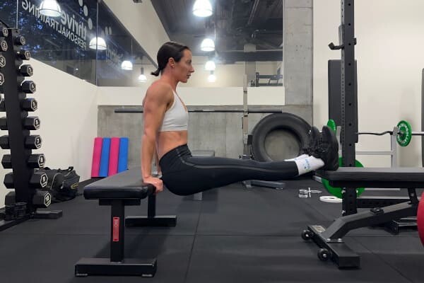 Tricep Dip with Legs on Bench